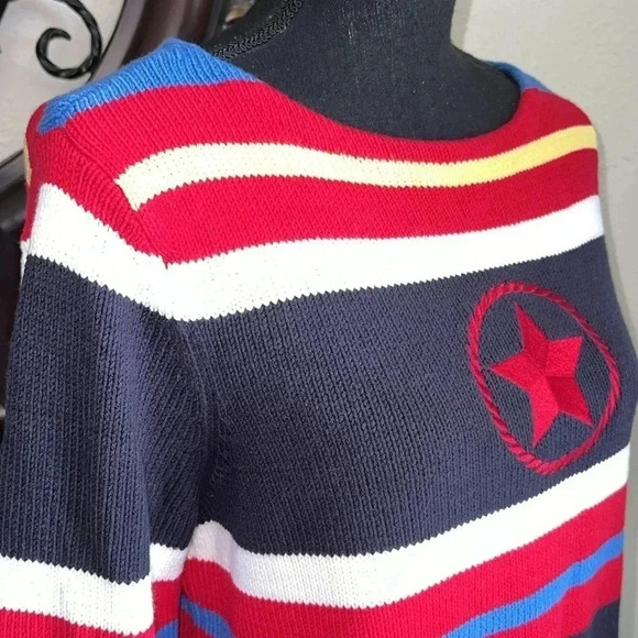 CRaZY Horse Women’s Multi-Colored Striped Star Cotton Blend Sweater Medium - Picture 5 of 15